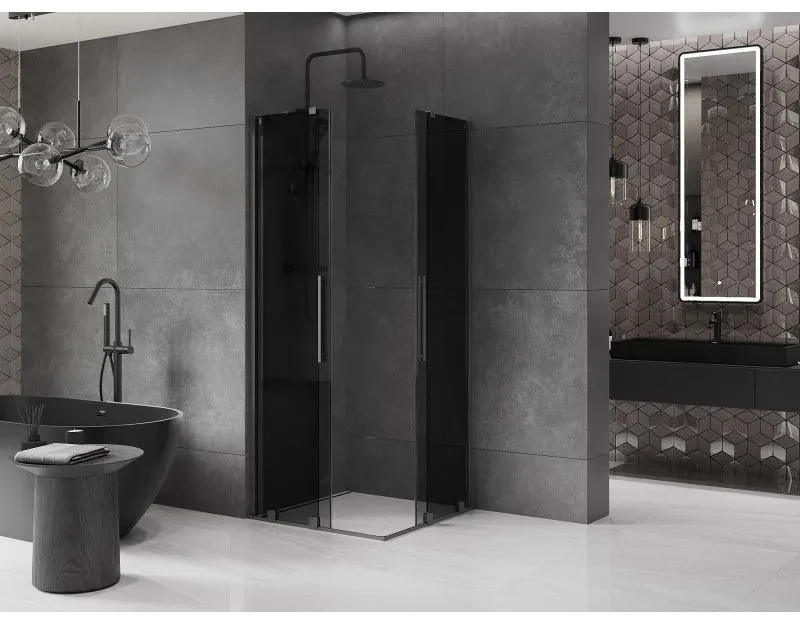 Mexen Velar Duo, sprchový kút s posuvnými dverami 90 x 90 cm, 8mm šedé sklo, brúsený grafit, 871-090-090-42-95