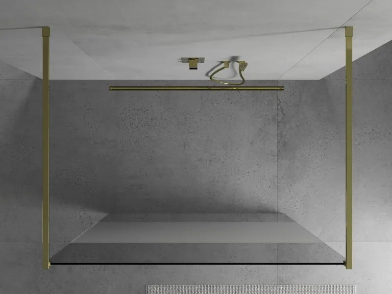 Mexen Kioto, priechodná sprchová zástena 100 x 200 cm, 8mm sklo číre/námraza, 2x zlatá stabilizačná rozpera, 800-100-002-50-35