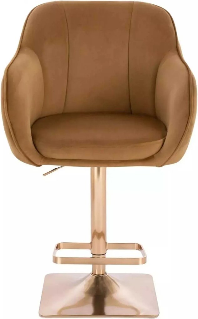 LuxuryForm DESIGN Barová stolička AVOLA VELUR na zlatej hranatej podstave - medová