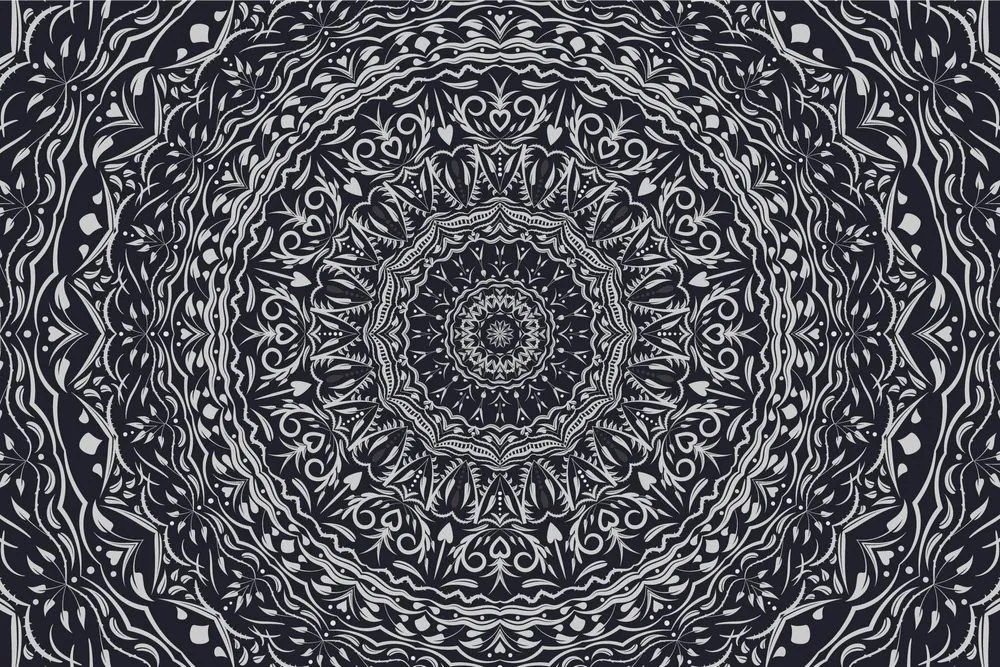 Samolepiaca tapeta Mandala vo vintage štýle v čiernobielom - 150x100