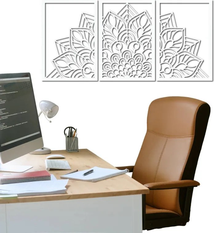 3-dielna mandala kvetov – moderná drevená nástenná dekorácia do obývačky | SENTOP HDF0583