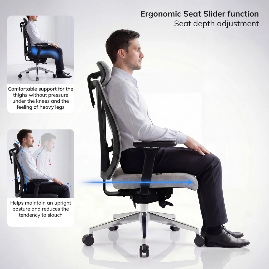 Ergonomická kancelárska stolička sivá so sieťovinou VECTOR