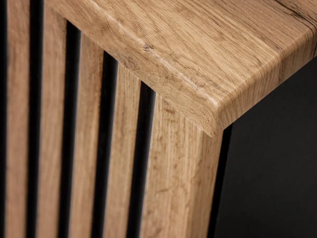 Koupelnová sestava Casad Nature Smile s deskou, skříňkami, umyvadly a LED zrcadlem 120 cm černá/dub wotan