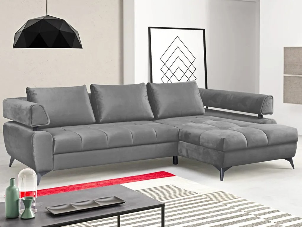 Rohová sedacia súprava Paris, stredne šedá látka, pravý roh
