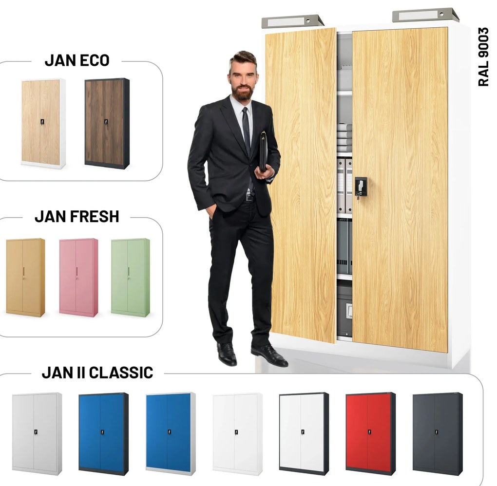 Kovová kancelárska skrinka Biely/ Zlatý dub: Eco Design JAN II