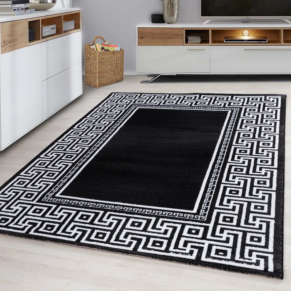 Ayyildiz, Kusový koberec Parma 9340 black, 80x300, čiernobiela, chodba / predsieň