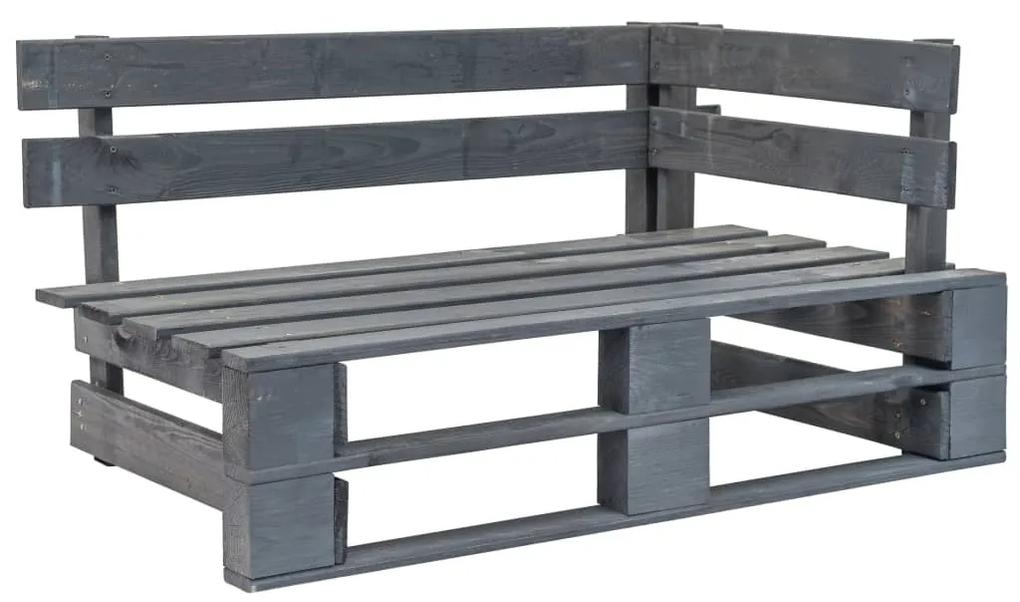 vidaXL Rohová záhradná lavička z paliet, drevo, sivá