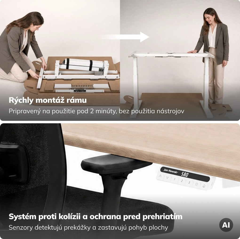 Elektrický stôl s nastaviteľnou výškou ergonomický biely/dub sonoma,1600x800 mm: ARIA