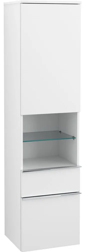 VILLEROY & BOCH Venticello závesná vysoká skrinka, 1 dvierka + 1 priehradka + 2 zásuvky, pánty vpravo, 404 x 372 x 1546 mm, White Matt, A95211MS