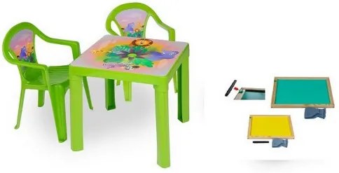 3toysm Inlea4Fun set - 2 stoličky , 1 stolík , dvojstranná drevená tabuľa - Zelená 13626