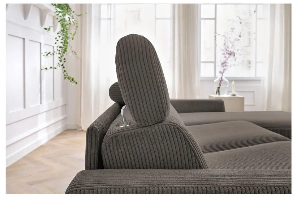 Sivo-hnedá menčestrová rozkladacia rohová pohovka (variabilná) Monaco – Bobochic Paris