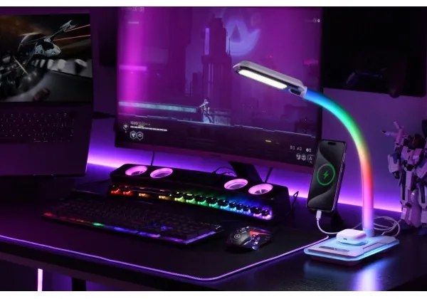 Immax 08989L - LED RGBW Stmievateľná stolná lampa s Qi nabíjaním 30W/230V čierna