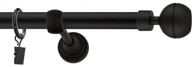 Dekorstudio Garniža jednoradová Guľa OPTIC čierna matná 19mm Dĺžka: 180cm, Typ uchytenia: Držiak modern, Typ príslušenstva: Krúžky tiché so štipcami