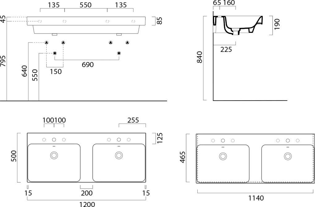 GSI GSI, NUBES keramické dvojumývadlo 120x50cm, biela ExtraGlaze, 9625111