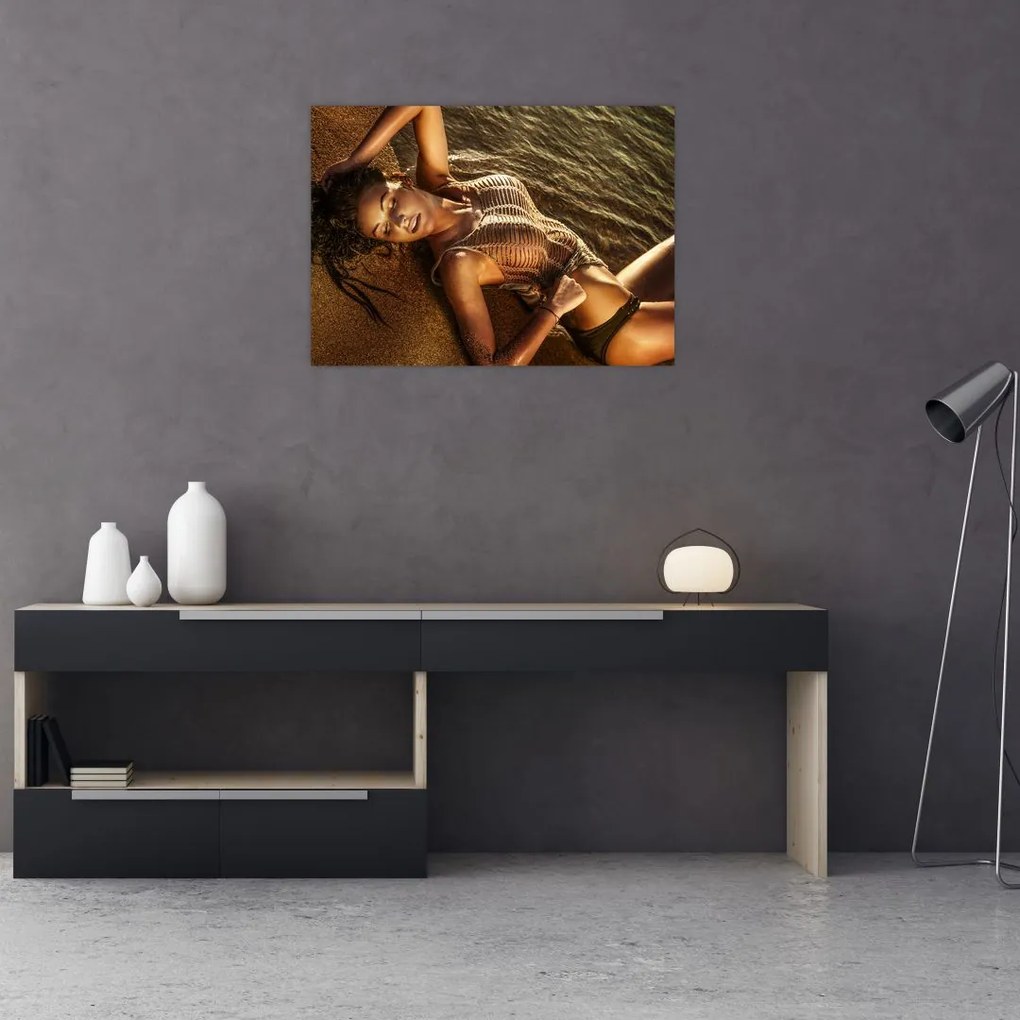 Obraz ženy ležiacej na pláži (70x50 cm)