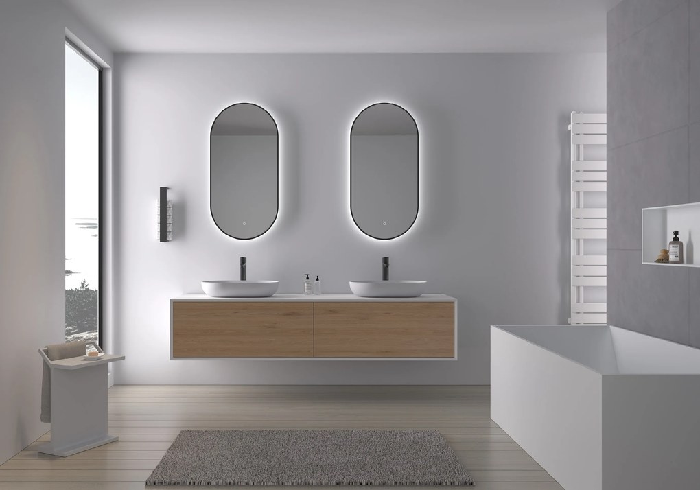 Cerano Valto, LED kúpeľňové zrkadlo 55x100 cm, kovový rám, čierna matná, CER-CER-NT8144D-55X100
