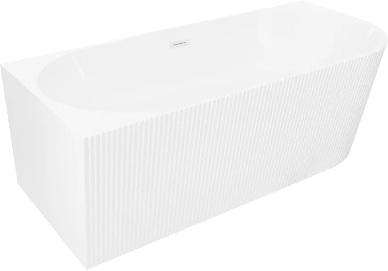 Mexen Silo, rohová voľne stojaca ryhovaná vaňa, ľavá, 150 x 75 cm, biela lesklá, biely prepad, 52891507500L-20