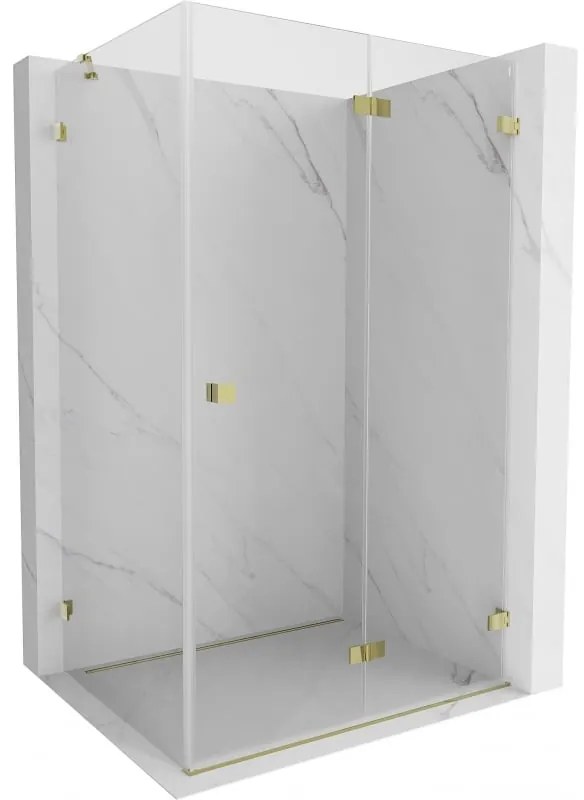 Mexen Lunar-F, 1-krídlový sprchový kút so skladacími dverami, pravý, 95 x 90 cm, 8mm číre sklo, zlatý lesklý profil, 836-095-090-50-00-P