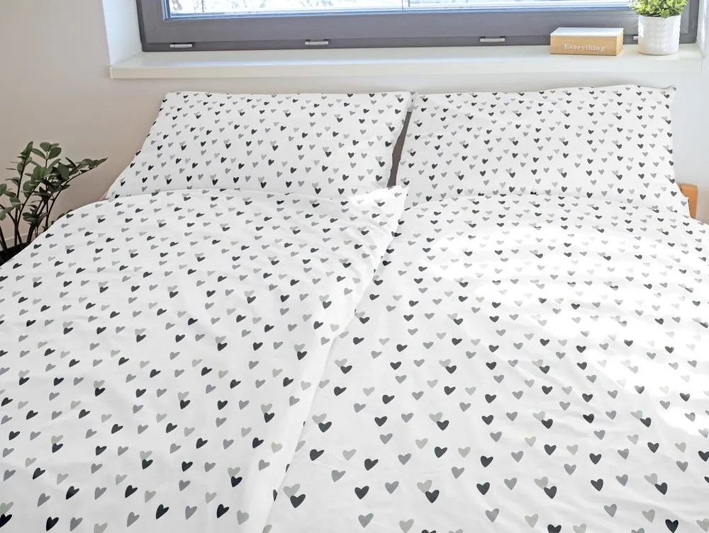 Polášek Bavlnené obliečky SRDIEČKA - Šedá | 140 x 220 cm / 70 x 90 cm