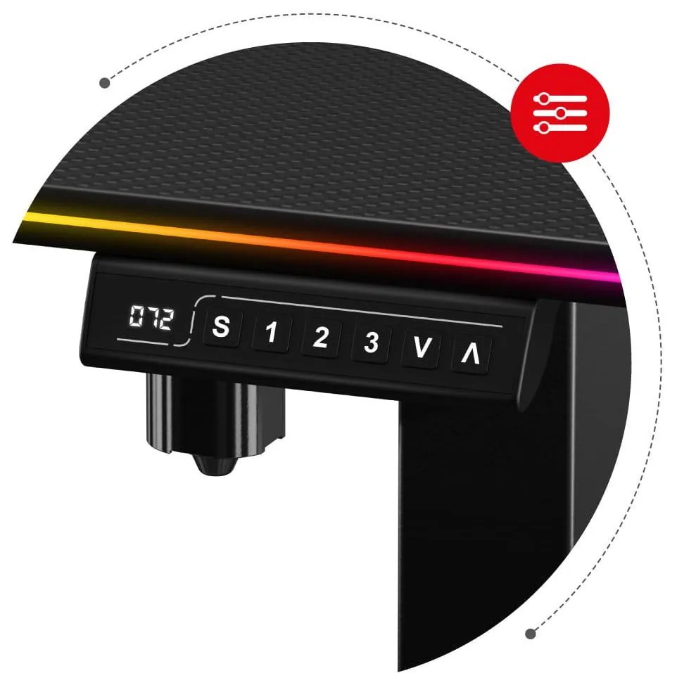 Elektricky nastaviteľný PC stolík Hyperion 8.2 (čierna + viacfarebná) (s LED osvetlením). Akcia -21%. Vlastná spoľahlivá doprava až k Vám domov. 1087526