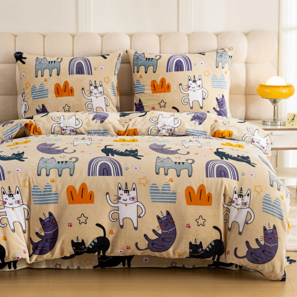 Sada mikroplyšových obliečok PURRSLEEP béžové + obliečka mikroplyš SOFT 90x200 cm biele, jednolôžko