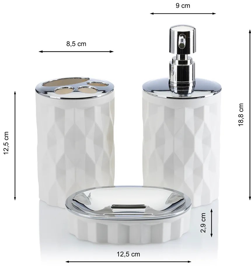 Sada kúpeľňových doplnkov Reina biela/prvky s chrómovou povrchovou úpravou