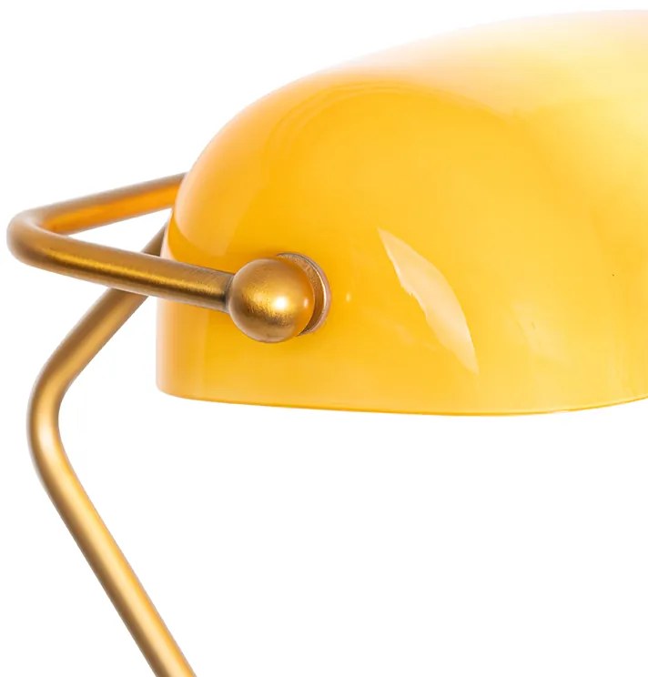 Klasická stojaca lampa na notára bronzová s jantárovým sklom - Banker