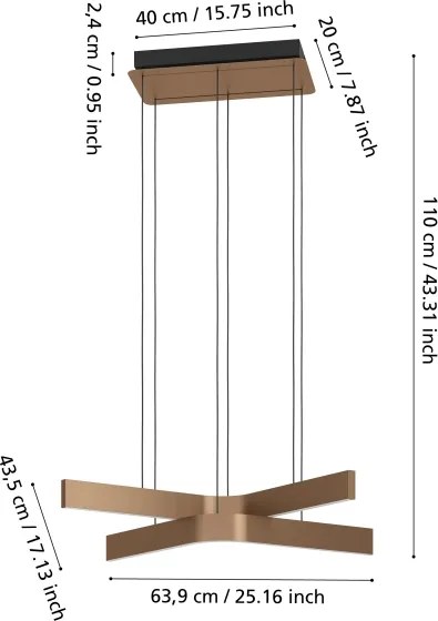 Eglo 901864 - LED RGBW stmievateľný závesný luster na lanku FOLCINO-Z 2xLED/18W/230V medená/čierna
