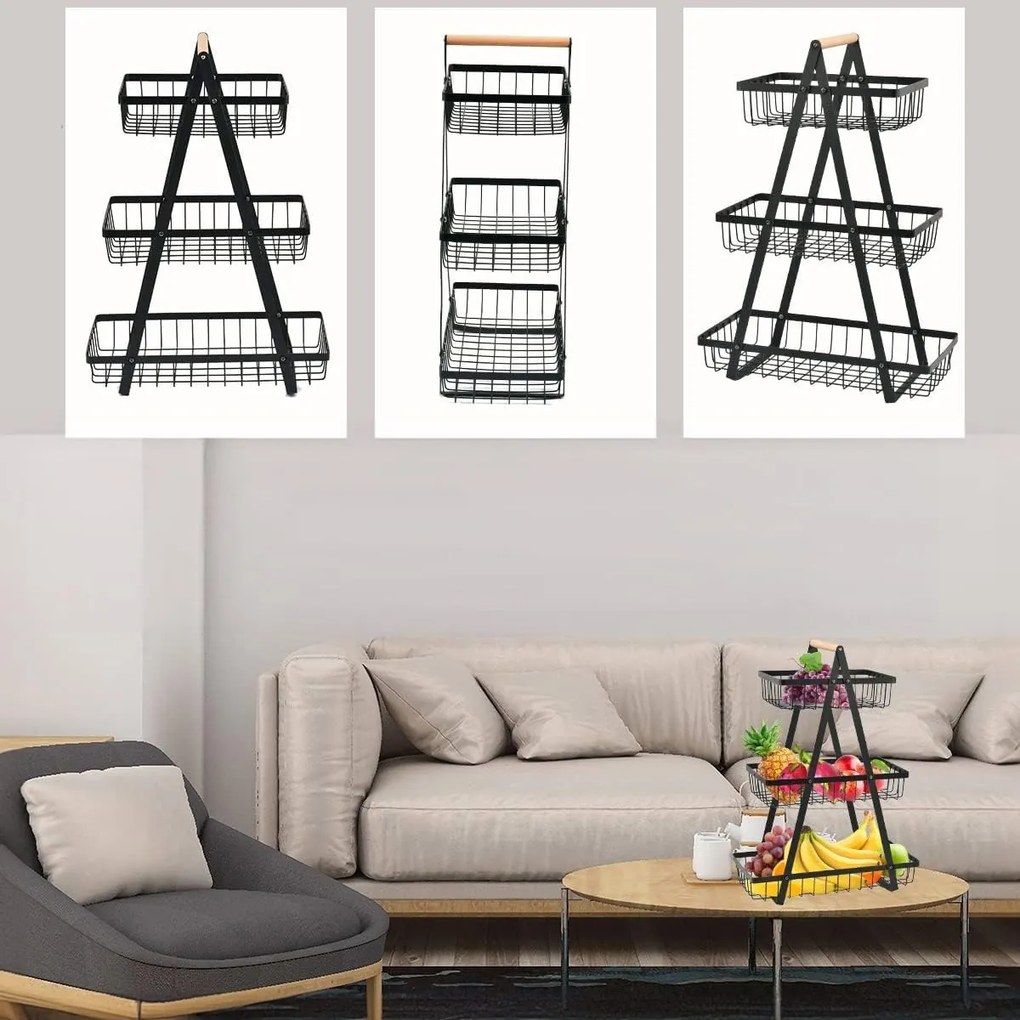 Poschodový košík na ovocie Pulos I čierny