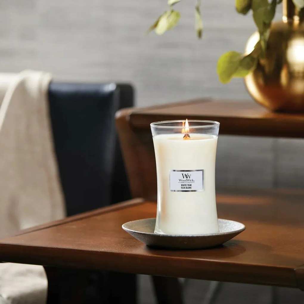 WoodWick vonná sviečka veľká váza biely teak, 609g