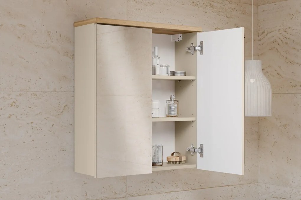 Závesná skrinka so zrkadlom Bali 84-60-2D kašmír/dub wotan