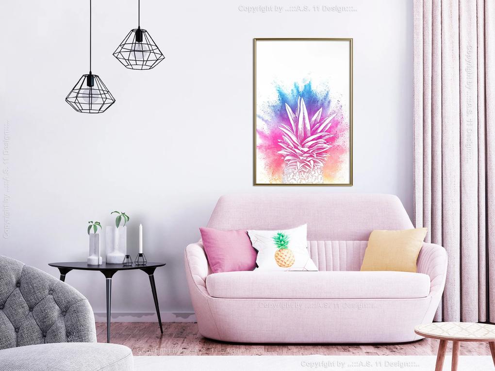 Artgeist Plagát - Colourful Pineapple [Poster] Veľkosť: 20x30, Verzia: Zlatý rám s passe-partout