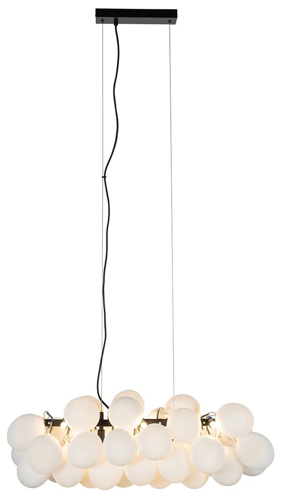 Závesné svietidlo čierne s opálovým sklom 8-žiarovkové obdĺžnikové - Uvas