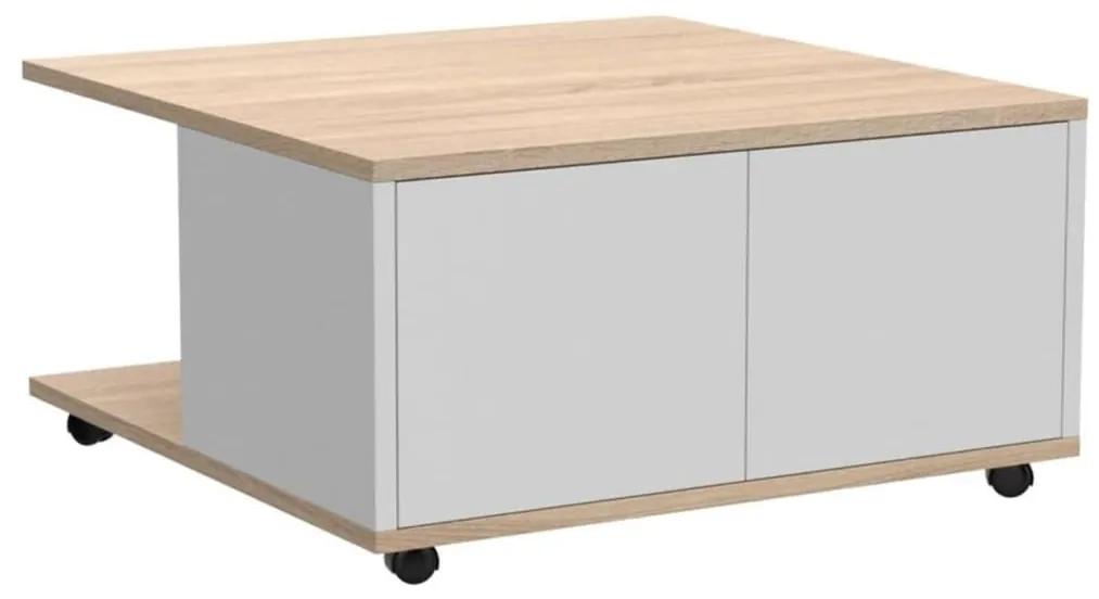 FMD Prenosný konferenčný stolík 70x70x36 cm dubová a lesklá biela