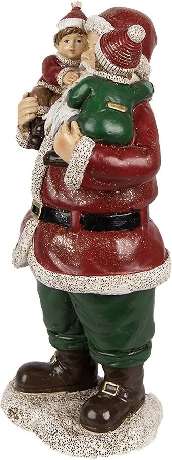 Červená vianočná dekorácia socha Santa s deťmi - 10*8*21 cm