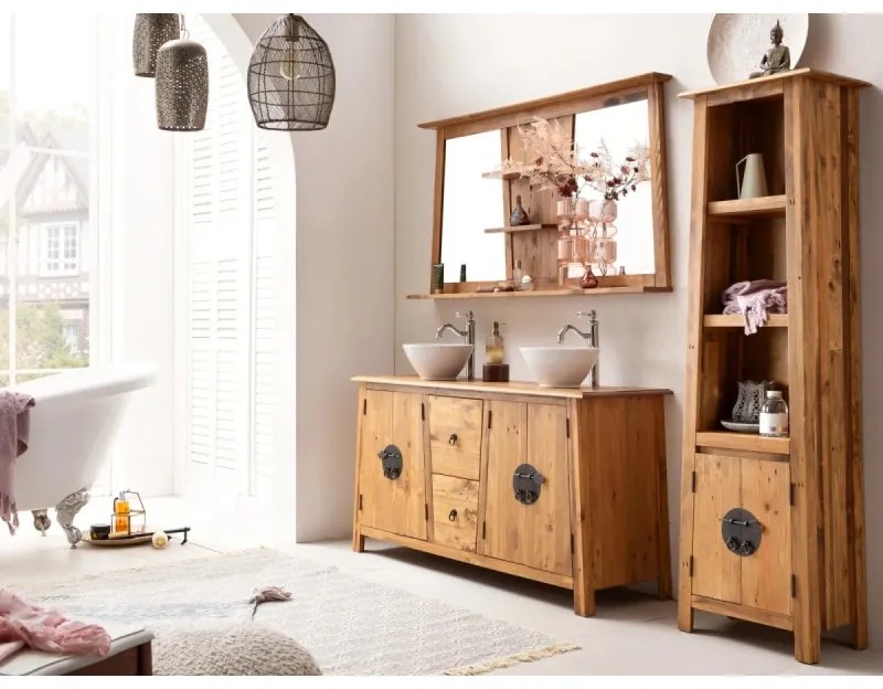 furniture-nabytek.cz - Masívna umývadlová skrinka Rangún z borovice, lakovaná, hnedá – 140×45×75 cm