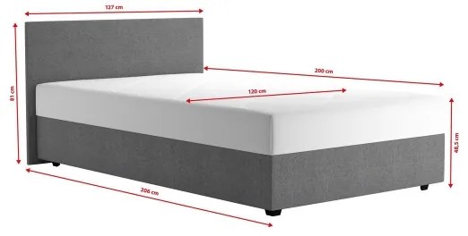 Čalúnená posteľ s úložným priestorom a matracom DARIA 120x200 cm sivá