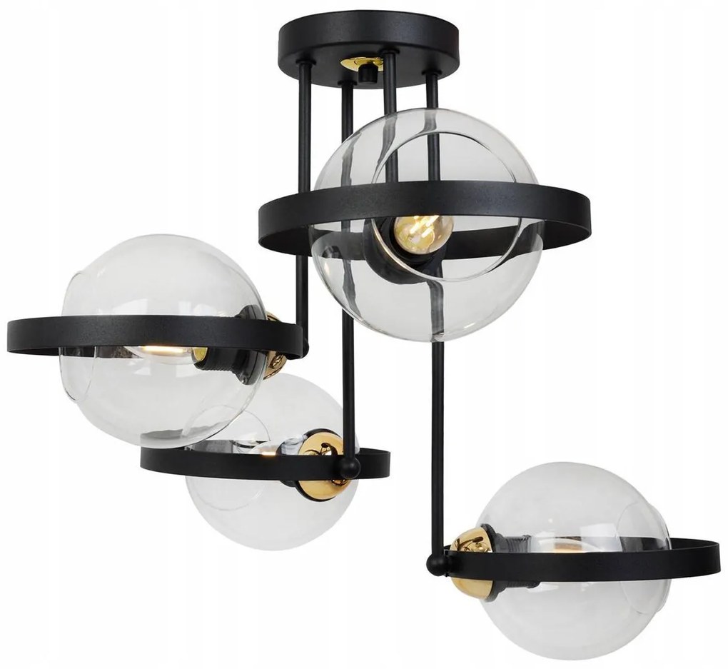 Stropné svietidlo Haga Ring, 4x transparentné sklenené tienidlo (výber z 3 farieb uchytenia)