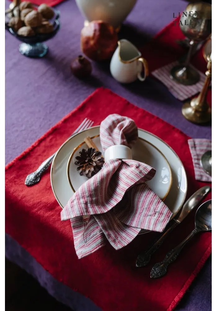 Podtácky v červeno-prírodnej farbe v súprave 4 ks – Linen Tales