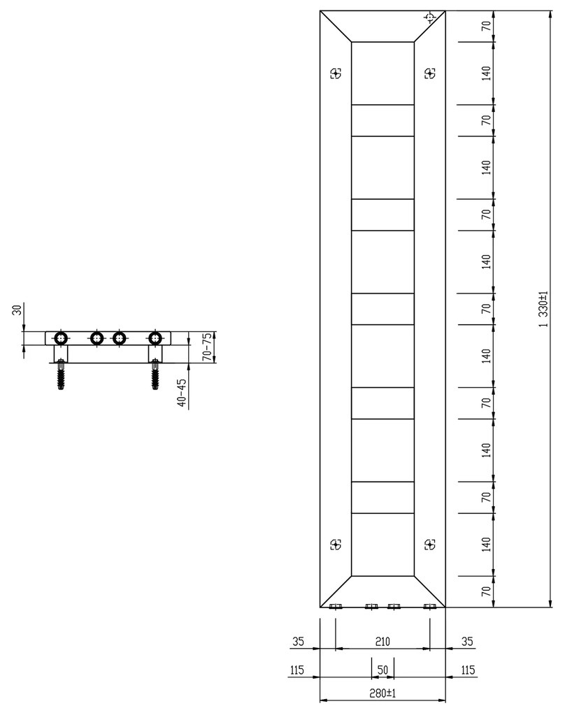 Sapho, BLOCK vykurovacie teleso 280x1330 mm, čierna matná, IR181