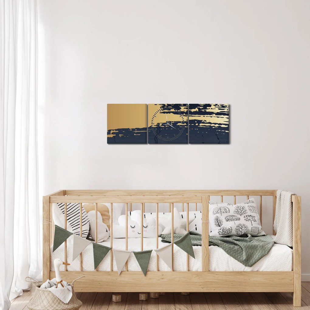 Obraz - Modrá a zlatá abstrakcia N⁰2 (s hodinami) (90x30 cm)