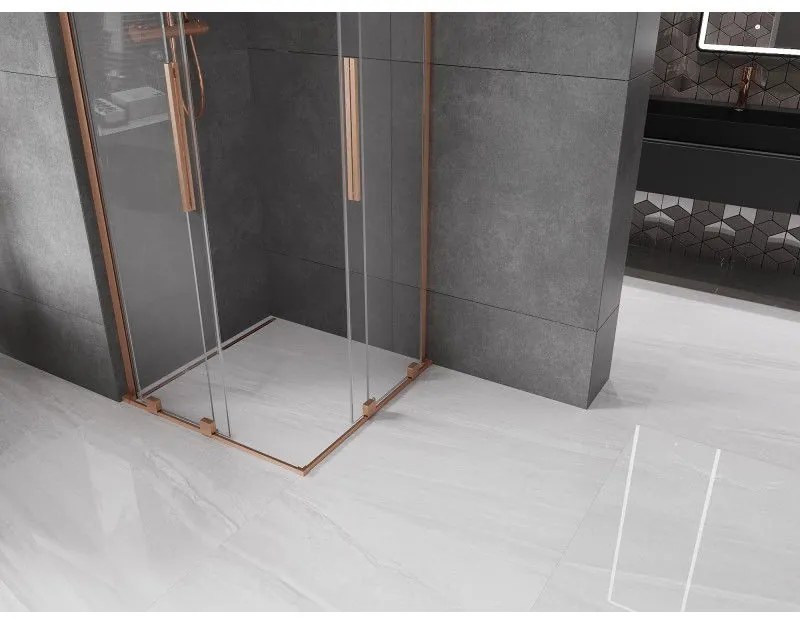 Mexen Velar L Duo, sprchový kút s posuvnými dverami 90 x 90 cm, 8mm číre sklo, medená matná, 871-090-090-02-03-65