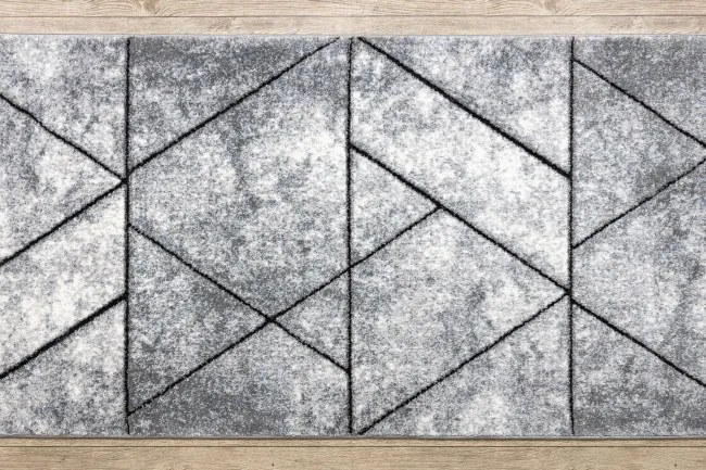 Behúň COZY 8872 Wall, geometrický, trojuholníky - Štrukturálny, sivý / modrý