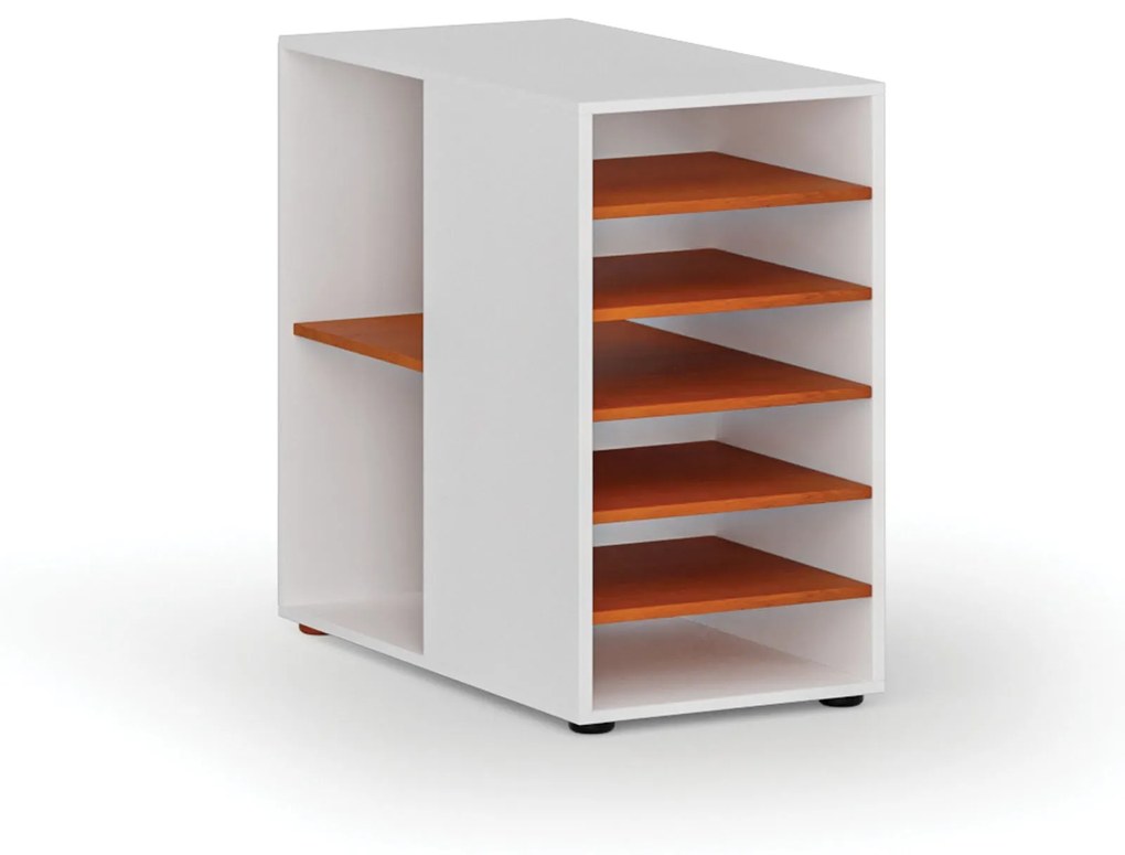 Prístavná policová skrinka k pracovnému stolu PRIMO WHITE, ľavá, biela/čerešňa