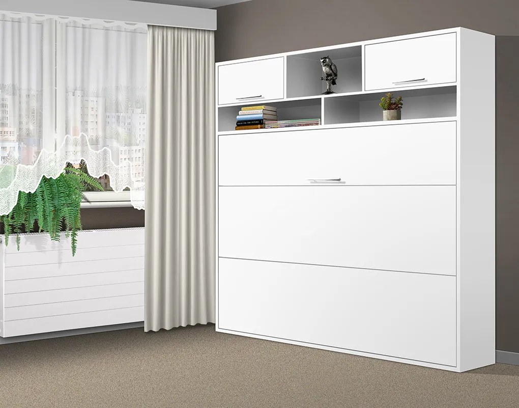 Nabytekmorava Sklápacia posteľ VS1056 MAX, 200x140cm farba lamina: buk/biele dvere, Varianta dverí: lesklé