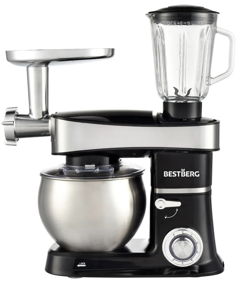 BestBerg BBR-2000BK multifunkčný kuchynský robot / 2000 W / 6 l / 6 rýchlostí / čierny