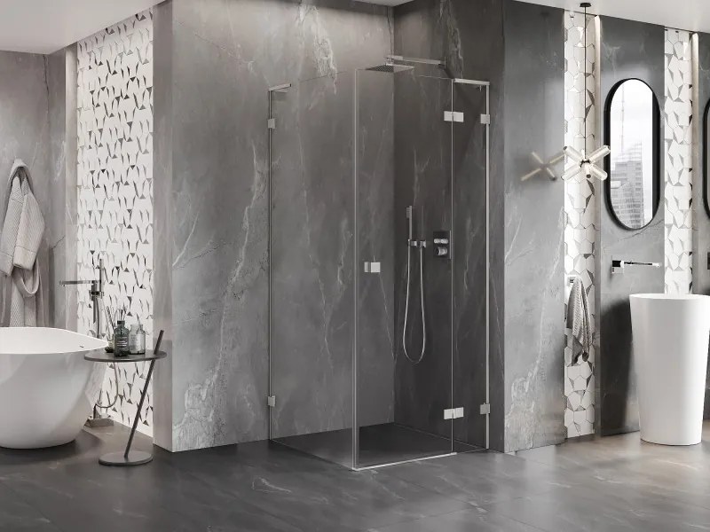 Mexen Lunar L, 1-krídlový sprchový kút, pravý, 90 x 90 cm, 8mm číre sklo, brúsená oceľ profil, 834L-090-090-97-00-P