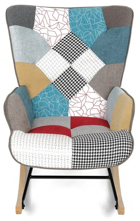 Hojdacie kreslo FABIAN — kov, masív, látka, patchwork