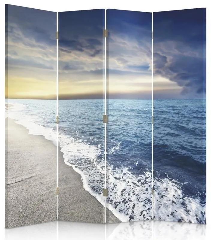 Ozdobný paraván, Mraky na břehu moře - 145x170 cm, štvordielny, obojstranný paraván 360°