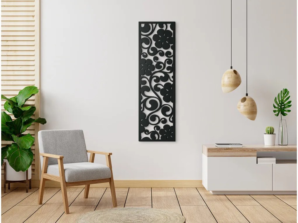 drevko Vyrezávaný obraz Kvetiny Rozmer obrazu: 44,5 x 13,5 cm, Farba dekorácie: Čierna